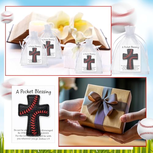 Hollowfly 12 Set Black Baseball A Pocket Blessing with Gift Cards and Organza Bags Cross Pockets Blessing Baseball Encouragement Gifts Christian Keepsake for Athletes Players Sports Lovers Team - style: Black Baseball Cross