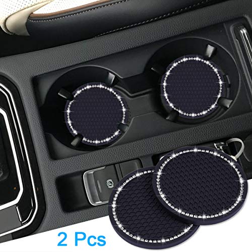 Wisdompro Bling Car Coasters, 2 Pack 2.75" Diameter Car Cup Coaster, Black - color: Black