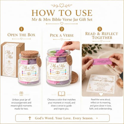 Mr and Mrs Bible Verse Jar, Christian Wedding Gifts for Couples, Gifts for Couple - color: Mr & Mrs