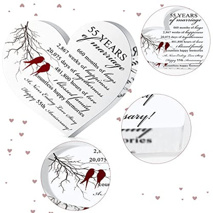 Qunclay 55th Years of Marriage Gift Wedding Anniversary Souvenir Heart Marriage Keepsake Decoration Present for Couple Parent Women Mom Husband Wife He She Friend Grandparents - style: 55th
