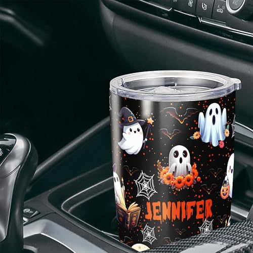 Personalized Ghost Halloween Tumbler Custom Name Boo Travel Mug Coffee Insulated Cup with Lid Stainless Steel 20Oz 30Oz Gifts for Women Girls Spooky Season - color: Halloween 568