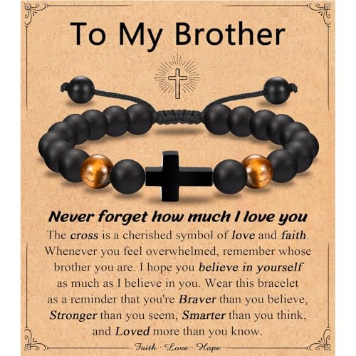 Leyung Cross Bracelet Gifts for Boys, Easter Basket Stuffers Baptism Gifts - color: Brother