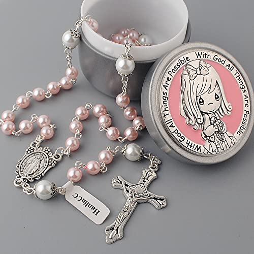 HanlinCC Catholic Rosary Glass Beads Necklace with Gift Box
