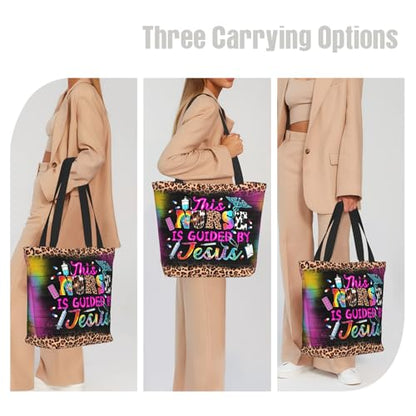 Bible Tote Bags for Women Christian Tote Bag Church Shoulder Bag Inspirational Bags With Zipper Christian Gift - color: This Nurse is Guided By Jesus