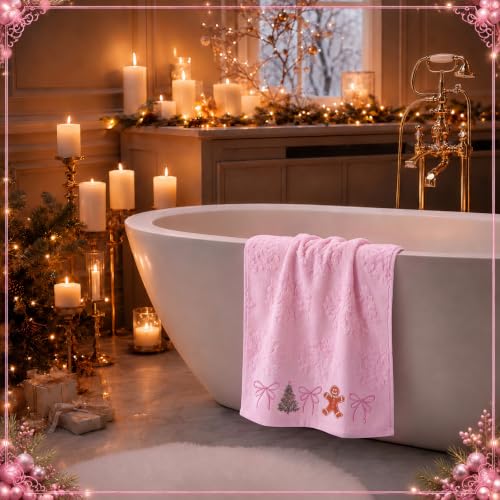 3 Pcs Pink Christmas Hand Towels for Bathroom 3D Bow, Pink, Snowflakes - color: Pink, size: Snowflakes