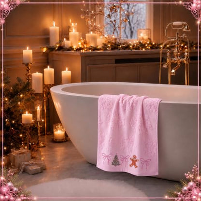 3 Pcs Pink Christmas Hand Towels for Bathroom 3D Bow, Pink, Snowflakes - color: Pink, size: Snowflakes