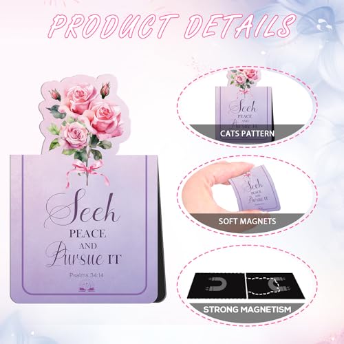 Wxiben Bible Verse Magnetic Bookmark - 8 Pcs Inspirational Quotes Scripture Book Mark Magnets Christian Floral Bookmarks Magnetic Positive Book Markers Page Clip for Women Students Teacher Church Gift - style: Bible Floral