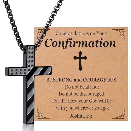 Teen Boys Cross Necklaces for Baptism, First Communion, Confirmation Gifts Catholic Christian Jewelry Easter Stocking Stuffers - style: Confirmation Gfts for Boys