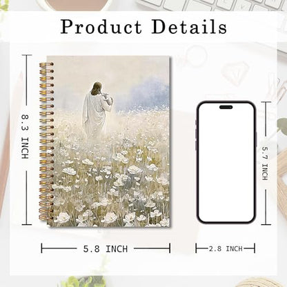 Jesus Leaves the 99 Sheep Christian Spiral Notebook 5.5x8.3, Bible Verse Prayer Journal for Women, White Flower Lamb Jesus Notebook for Note Taking, Christian Office Supplies - color: whtie-notebook-christian 13