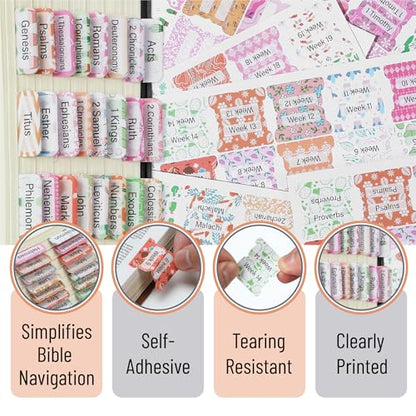 Mr. Pen- Laminated Bible Tabs, 120 pcs, Easy-to-Read & Apply - color: Garden Glory