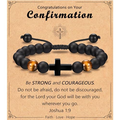 Leyung Cross Bracelet Gifts for Boys, Easter Basket Stuffers Baptism Gifts - color: Confirmation