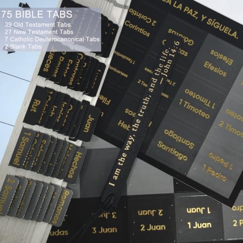 Vorscrin-Laminated Bible Tabs for Women and Men, Gold Foil Lettering Design, Reposition and Large Print Stickers, Bible Study Supplies, 75 Chapters Labels for Easy Navigation (Spanish Black) - color: Spanish Black