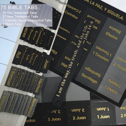 Vorscrin-Laminated Bible Tabs for Women and Men, Gold Foil Lettering Design, Reposition and Large Print Stickers, Bible Study Supplies, 75 Chapters Labels for Easy Navigation (Spanish Black) - color: Spanish Black