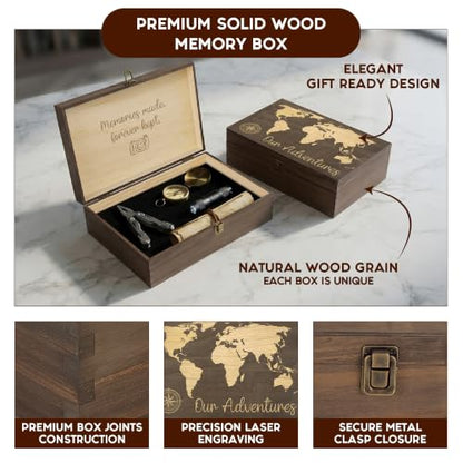 Our Adventure Engraved Wooden Keepsake Box, Memory Storage Box with Inside Engraving, Wooden Treasure Box for Travel Memories, Photos, Souvenirs, Couples & Special Moments, X-Large 14.15 x 9.5 x 4.5" - size: X-Large, style: Adventures