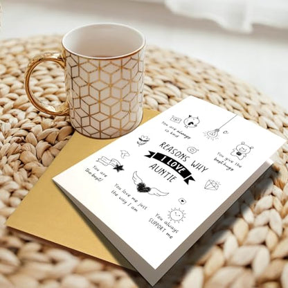 Chenive Birthday Card for Aunt Auntie, Mothers Day Card for Aunt from Niece Nephew, Christmas Cards Gifts, Appreciation Gifts from Niece Nephew, Reasons Why I Love Auntie Cards - color: Aunt Birthday