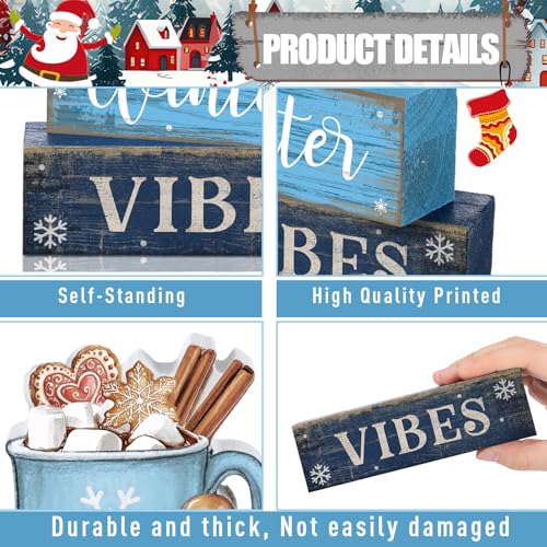 Lineshading 4 Pcs Christmas Table Decorations Wooden Blue Hot Cocoa Signs - style: Blue Hot Cocoa