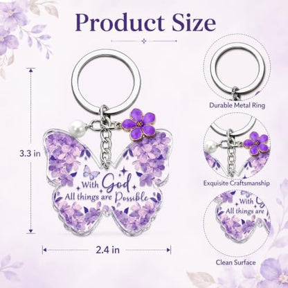 Purple Keychain Butterfly Keychains for Women Bible Verse Keychains