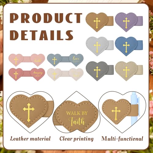 Resurhang 10 Pcs Magnetic Bible Bookmarks Heart Leather Cross Pen Clip
