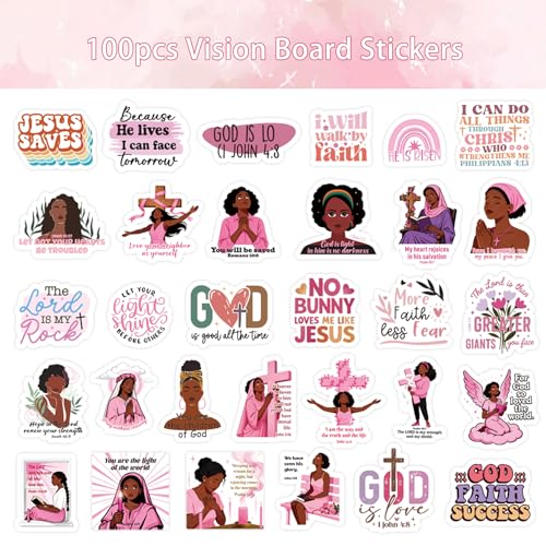 100 Pcs Christian Prayer Board Stickers, Jesus Sticker for Water Bottles Laptop Scrapbook Journaling Planner, Bible Study Vision Board Supplies Christian Easter Gifts - color: Pink Black