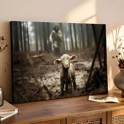 Framed Jesus Christ Wall Art Canvas Jesus and Lamb of God Christian Painting Prints Biblical Wall Decor Religious Room Decor for Church Prayer Room Christian Schools Hospitals 12" x 16" - color: Jesus 4, size: 16"L x 12"W