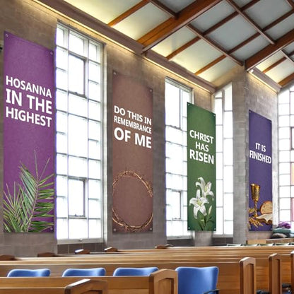 4Pcs Easter Church Banners for Sanctuary Wall Religious Banners Hanging Backdrop Praise Hanging Sign with Scripture Bible Verses Banner Easter Banner for Church School Decor(Simple Design) - style: Simple Design