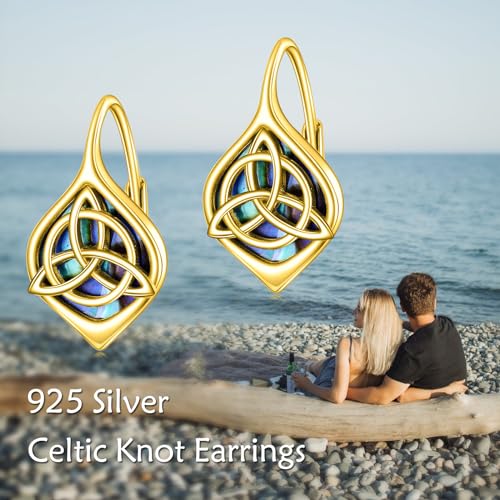 Celtic Trinity Knot Earrings for Women 925 Sterling Silver Triquetra Knot Leverback Abalone Shell Irish Jewelry Tree of Life Gift - style: gold plated celtic knot