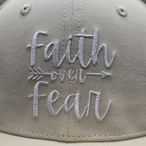 Faith Over Fear Christian Hats, Embroidered Baseball Caps for Adults - color: Tan White