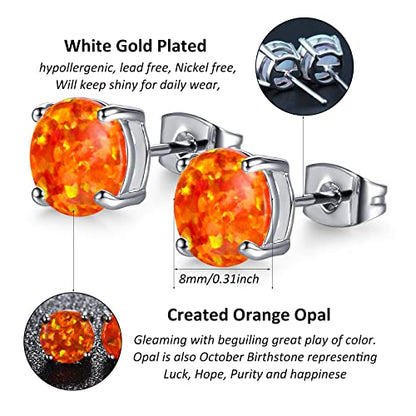 CERSLIMO Multi Colors fire Opal Stud Earrings Birthstone Earrings For Women 8mm - color: 01 Orange