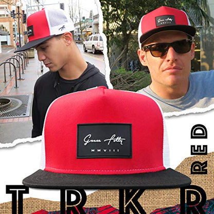 Grace Folly Trucker Hat for Men & Women. Snapback Mesh Caps - color: Red & Black