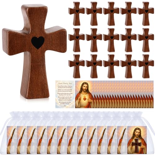 Nosiny 30 Sets Wooden Cross Fidget Gift Bulk Handheld Pocket Crosses Gift