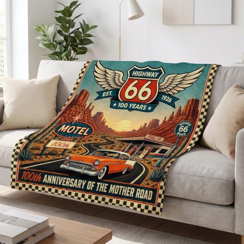 Wxiben Retro 66 Road Blanket Gifts for Women Men 60" X 50" Throw Blanket - color: Retro 66 Road