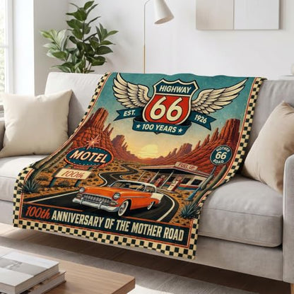 Wxiben Retro 66 Road Blanket Gifts for Women Men 60" X 50" Throw Blanket - color: Retro 66 Road
