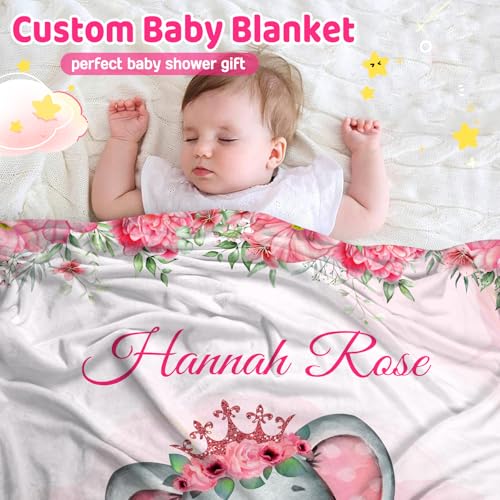 Personalized Baby Elephant Blanket for Girls with Name - color: Pink Elephant