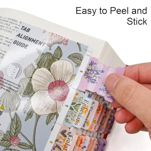 VANRA Bloom Floral Bible Tabs for Women Study Bible 75 Peel-and-Stick Large Print Laminated Bible Index Tabs Flower Bible Journaling Supplies Accessories Book Summaries Labels (Flower 1)
