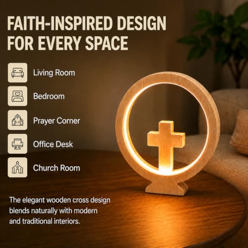 Wooden Cross Night Light, Warm Light, Dimmable