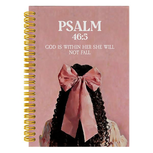 Coquette Pink Bow Christian Black Girl Notebook Journal, Prayer Journal for Black Women, African American Gifts, Psalm 46:5 Bible Spiral Hardcover Notebook for Work Study, 5.5x8.3 Inch - color: Multiple color13