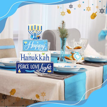 Moucuny 4 Pcs Hanukkah Table Decorations for Home, Wood Menorah Peace Sign - style: Candle