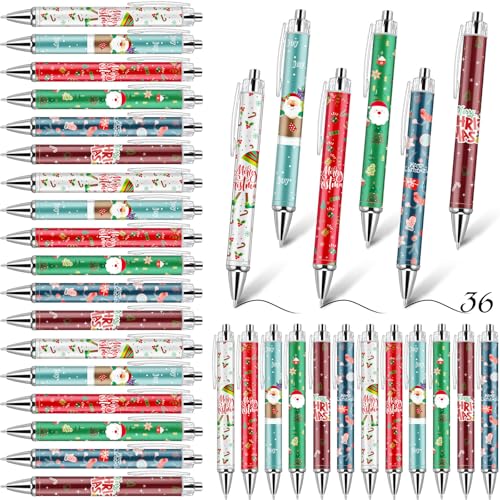 Sayglossy 36 Pcs Christmas Pens Bulk Cute Merry Christmas Gift Retractable Ballpoint Gel Ink Pens Novelty Santa Claus Tree Xmas for Coworkers Office Supplies Stockings Stuffers Holiday - style: Xmas