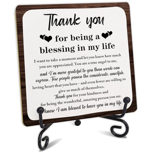 Thank You Gifts, Appreciation Gifts for Women Men, Thank You Wooden Plaque Sign With Stand, Thank You for Being A Blessing in My Life Sign, Thanksgiving Day Gifts for Family Member Desk Decor - style: Q