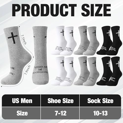 Cutecrop Christian Socks Cross Prayer Socks for Men Birthday Gift for Dad Husband Grandpa - color: Black,white,grey