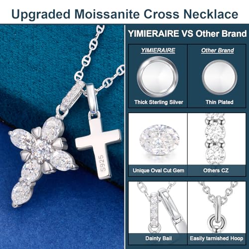 Moissanite Double Cross Necklace, Women Moissanite Diamond Cross Pendant - color: 925 Silver(Iced+Polished)