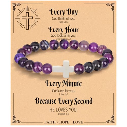 Christian Grandparents - Day Gifts for Women, Religious Cross Bracelet - color: Purple - Every day God thinks of you