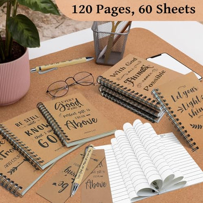 OSIMIG 90 Pcs/30 Set Christian Spiral Notebooks Bulk with Ballpoint Pen and Bookmark; Small Prayer Journal Notebook; Christian Gifts for Church Members, Bible Study Groups & Church Families