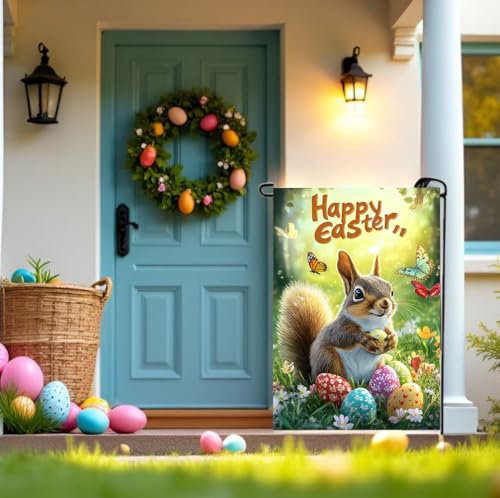 Happy Easter Squirrel Garden Flags 12x18 Double Sided Outside Yard Flags - color: Easter