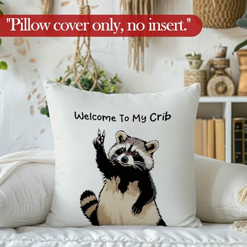 Funny Raccoon Throw Pillow Cover, Raccoon Gifts for Women, Welcome to My Crib Wild Animals Decorative Pillowcases Cushion Cases for Home Bedroom Living Room Decor, 18x18 Pillow Cover - color: Animal_8