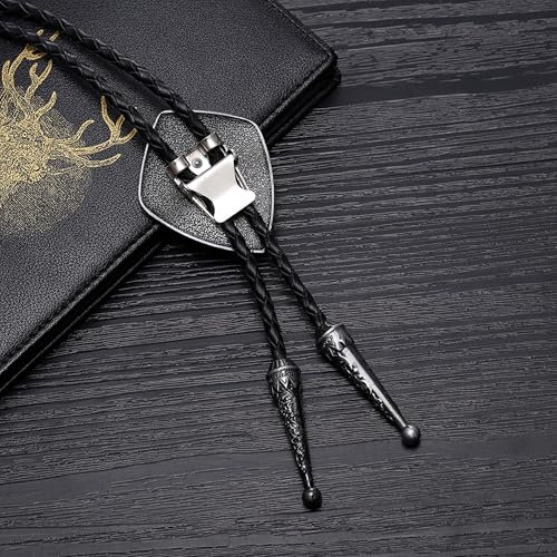 Western Cowboy Bolo tie for Men Women Gold Silver Death Skull Moth Cross Bolo Tie Christmas Deer Rooster Wolf Necktie Gift - color: 8# Silver Cross Shield