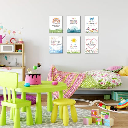 HOURIA Framed Kids Rainbow Religious Christian Wall Art (6pcs,8“X10” - color: Bible wall art, size: 8X10inches