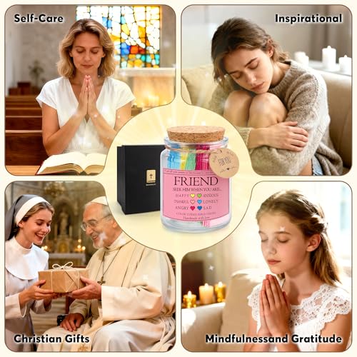 Best Friend Christmas Birthday Gifts for Men Male - BFF Gift for Her Him - Bestie Gift, Christian Xmas Present For Friends - Decorative Glass Inspirational Scripture Jar with 108 Bible Verse - style: Women-Friend