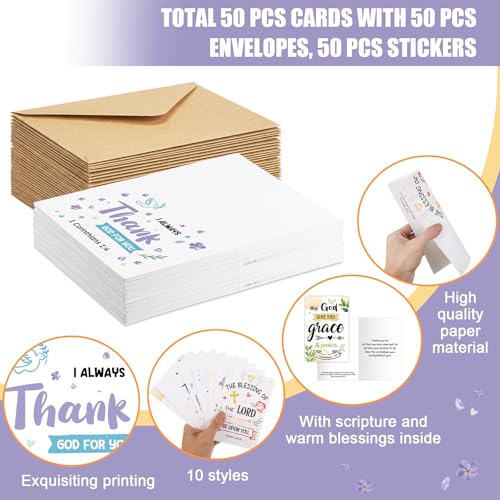 Affrolling 50 Pcs Christian Thank You Cards Bulk with Envelopes Stickers - style: Delicate