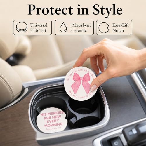 Car Coasters for Cup Holders, Pink Bible Verse Ball Car Coasters, B25 - color: His Mercies